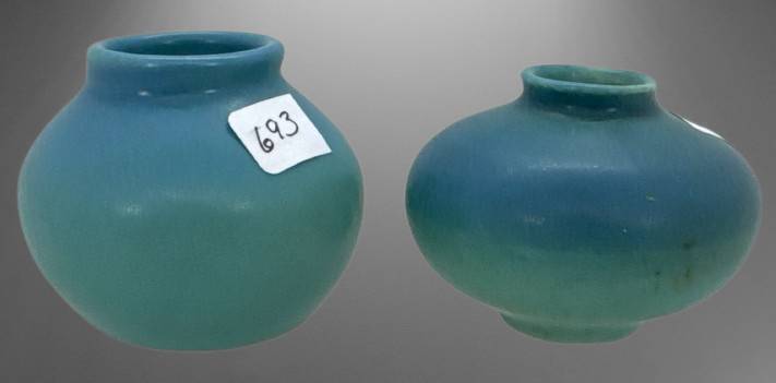 (2) Van Briggle Miniature Turquoise Pots
