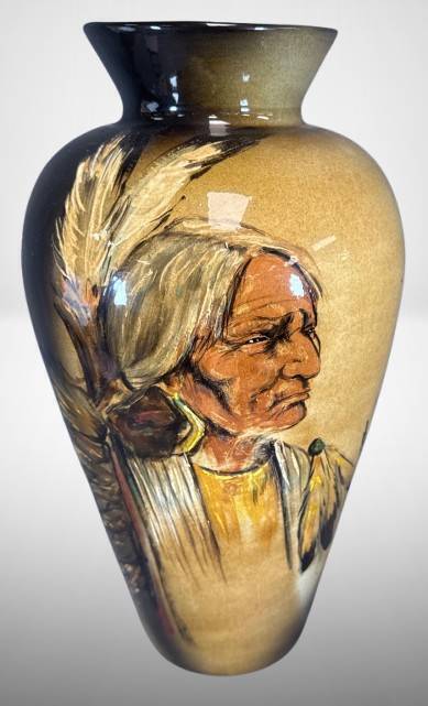 Native American Chief Portrait Vase by Rick Wisecarver