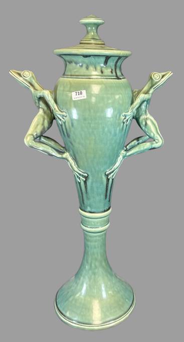 Johnny Hughes Lidded Vase With Frog Handles