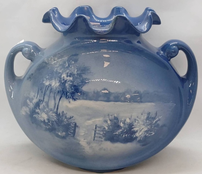 Roseville Azurean 882-9" Pillow Vase, Landscape Scene