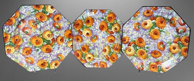 (3) Crown Ducal Ware Octagonal Plates in Marigold Pattern