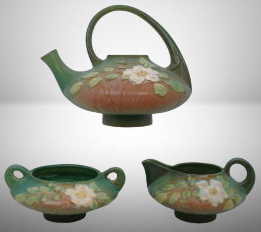 Roseville White Rose 3 Pc. Tea Set, Green