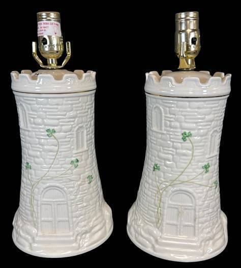 Pair of Belleek Castle Tower Table Lamps