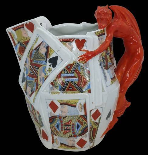 Royal Bayreuth Devil and Playing Cards Pitcher
