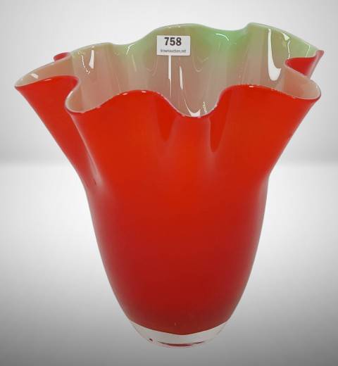 Gorgeous Designs Red Glass Vase with Fluted Rim
