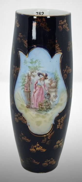 Porcelain Cobalt Vase with HandPainted Scenes