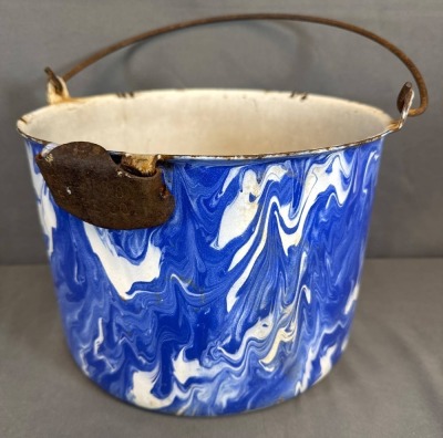 (2) Blue and White Spatterware Enamel Buckets - 3