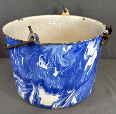 (2) Blue and White Spatterware Enamel Buckets - 5