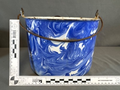 (2) Blue and White Spatterware Enamel Buckets - 6