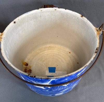 (2) Blue and White Spatterware Enamel Buckets - 7