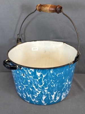 (2) Blue and White Spatterware Enamel Buckets - 9