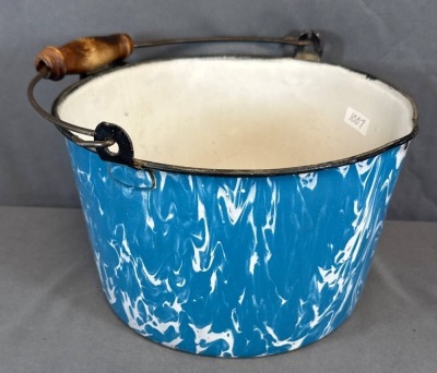 (2) Blue and White Spatterware Enamel Buckets - 10