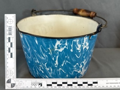 (2) Blue and White Spatterware Enamel Buckets - 11