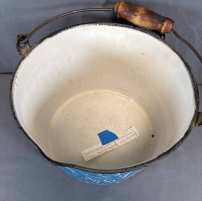 (2) Blue and White Spatterware Enamel Buckets - 12