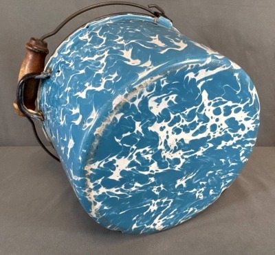 (2) Blue and White Spatterware Enamel Buckets - 13