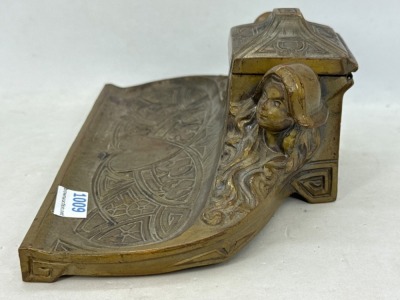 Art Nouveau Bronze Inkwell with Dual Figures - 5
