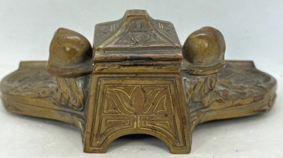 Art Nouveau Bronze Inkwell with Dual Figures - 6