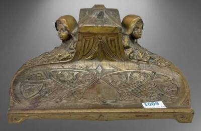 Art Nouveau Bronze Inkwell with Dual Figures - 8
