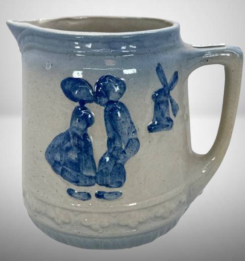 Blue and White Ceramic Pitcher with Dutch Scene