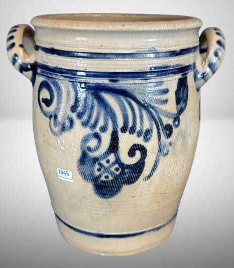 Stoneware Crock With Blue Decoration