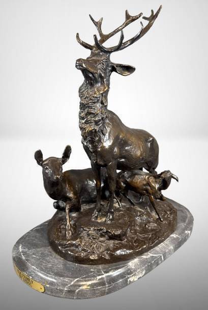 Bronze Sculpture "Elk Family' by Leduc