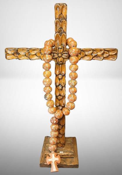 Hand-Painted Rosary on Wooden Cross