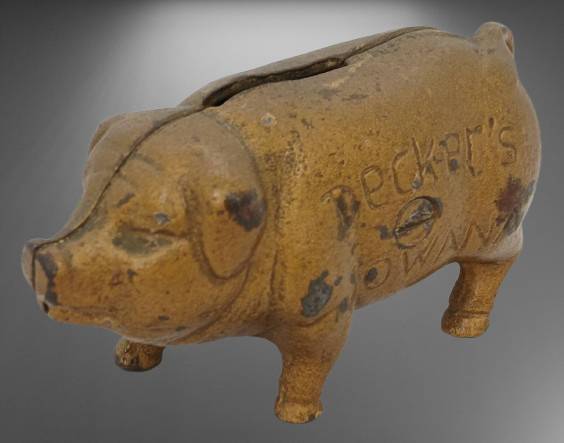 Cast Iron Still Bank Pig, ca. 1920-1940