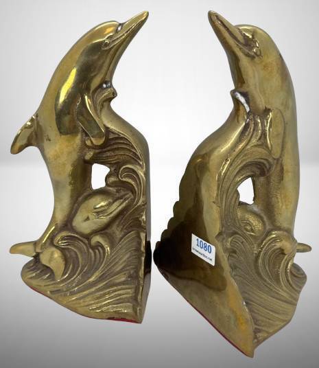Brass Dolphin Bookends