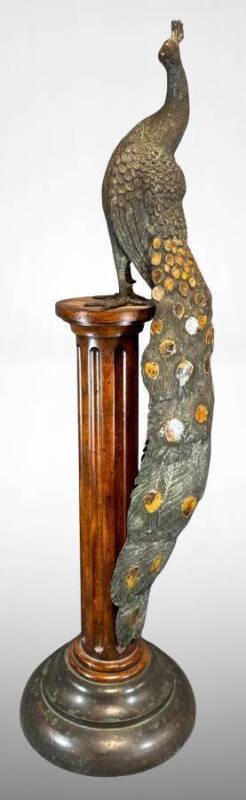 33" Maitland-Smith Peacock Sculpture on Base