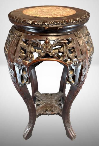 24-Inch Tall Carved Wooden Plant Stand