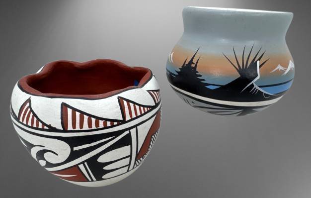 Two Hand-Painted Decorative Pottery Vessels