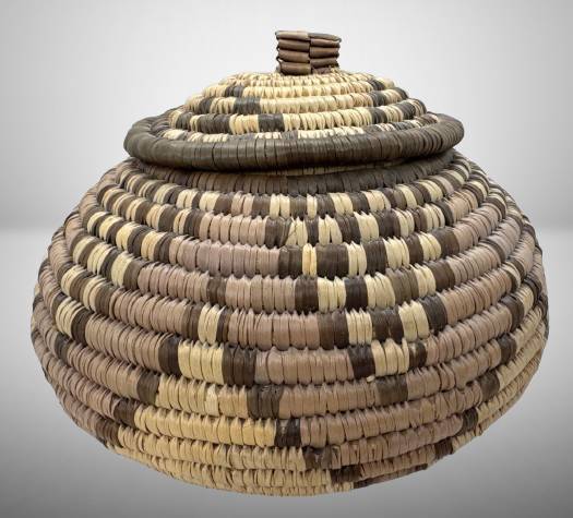 Handwoven Lidded Basket with Geometric Design