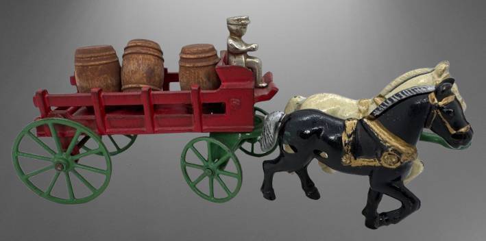Kenton Cast Iron Horse-Drawn Wagon with Barrels
