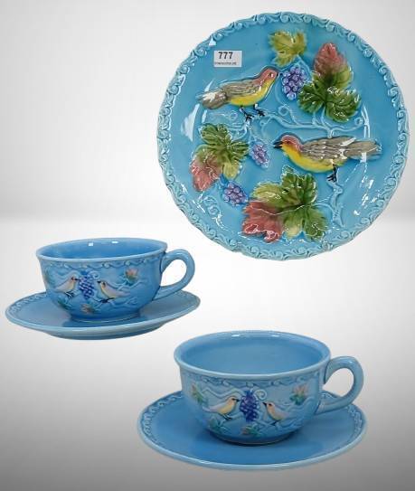 Zell Germany Majolica Plate and Teacups