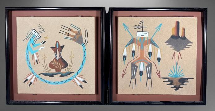 Framed Navajo Sand Art Pair