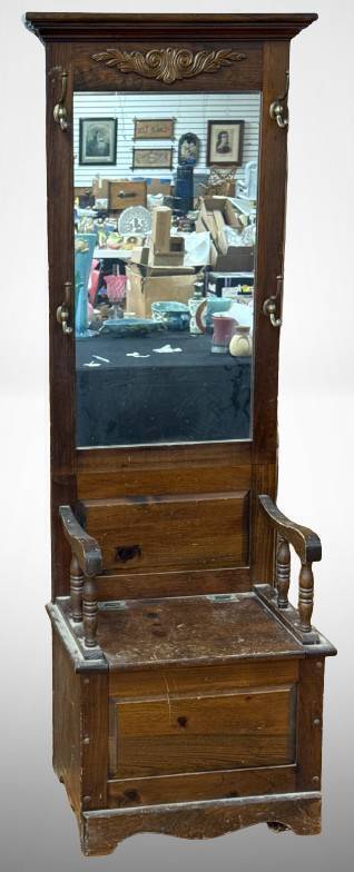 Hall Tree With Mirror and Storage Bench
