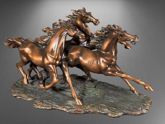 Bronze-Finish Running Horses Sculpture