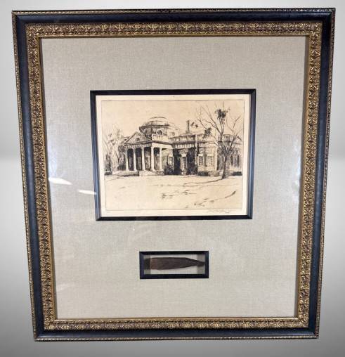 Framed Monticello Etching With Artifact