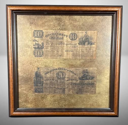 Framed Government of Texas Banknotes