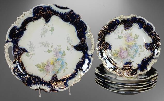 Handpainted Porcelain 7 pc. Cake Set