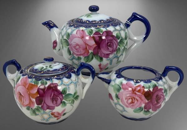 Hand-Painted Nippon Tea Set with Roses