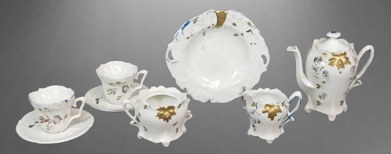 Child's Porcelain Tea Set with Gold Accents