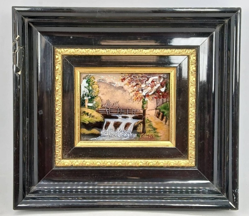P. Bonnet Limoges Enameled Landscape Plaque