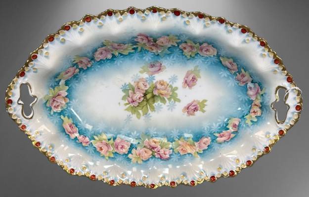 Prussian Porcelain Bun Tray with Floral Design