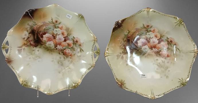 RS Prussia "&tilde;Basket of Roses' Cake Plate and Bowl