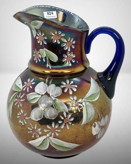 Fenton Enameled Carnival Glass Pitcher