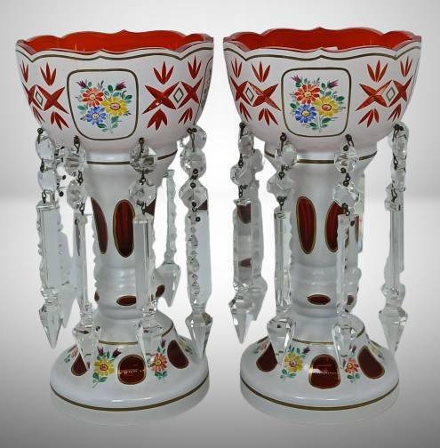 Pair of Czech Bohemian Glass Lustres