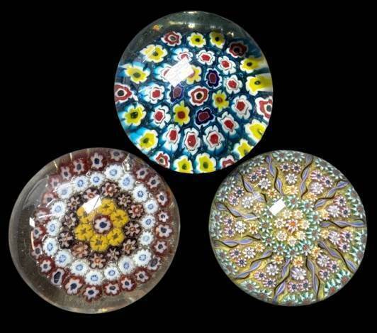 Three Millefiori Glass Paperweights