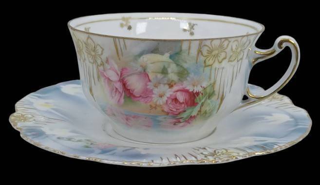 RS Prussia Icicle Mold Floral Cup and Saucer