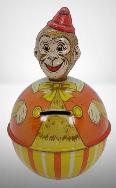 J. Chein Monkey Clown Tin Litho Bank
